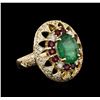 Image 2 : 14KT Yellow Gold 3.89ct Emerald, Ruby and Diamond Ring