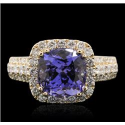 14KT Yellow Gold 3.71ct Tanzanite and Diamond Ring