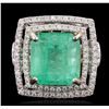 Image 1 : 14KT White Gold 11.12ct Emerald and Diamond Ring