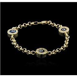 14KT Yellow Gold 0.30ctw Diamond Evil Eye Bracelet