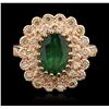 Image 1 : 14KT Rose Gold 2.98ct Emerald and Diamond Ring