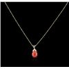 Image 1 : 14KT Yellow Gold 4.27ct Coral and Diamond Pendant With Chain
