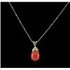 Image 2 : 14KT Yellow Gold 4.27ct Coral and Diamond Pendant With Chain