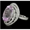 Image 2 : 14KT White Gold 14.76ct Kunzite and Diamond Ring