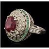 Image 2 : 14KT White Gold 4.02ct Ruby, Emerald and Diamond Ring