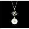 Image 1 : 18KT White Gold Pearl and Diamond Pendant With Chain