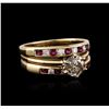 Image 2 : 14KT Yellow Gold 1.08ctw Diamond and Ruby Ring