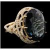 Image 2 : 14KT Yellow Gold 20.72ct Blue Topaz and Diamond Ring