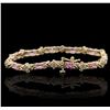 Image 2 : 14KT Yellow Gold 6.24ctw Pink Sapphire and Diamond Bracelet