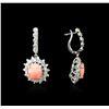 Image 2 : 14KT White Gold 8.28ctw Coral and Diamond Earrings