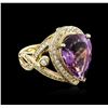 Image 2 : 14KT Yellow Gold 7.27ct Amethyst and Diamond Ring