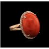 Image 2 : 18.65ct Red Coral and Diamond Ring - 14KT Rose Gold