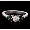 Image 1 : 14KT White Gold 0.40ct Diamond, Garnet and Emerald Ring