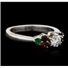 Image 2 : 14KT White Gold 0.40ct Diamond, Garnet and Emerald Ring