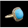 Image 2 : 14KT Yellow Gold 9.75ct Turquoise and Brown Diamond Ring