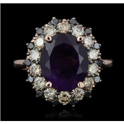 14KT Rose Gold 3.68ct Amethyst & Diamond Ring