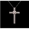 Image 2 : 14KT White Gold 1.13ctw Diamond Cross Pendant With Chain
