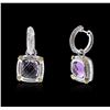 Image 2 : Sterling Silver 6.30ctw Amethyst and Diamond Earrings