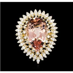 14KT Yellow Gold 14.24ct Morganite and Diamond Ring