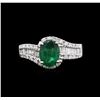 Image 1 : 14KT White Gold 1.23ct Emerald and Diamond Ring