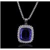Image 2 : 14KT White Gold GIA Certified 20.78ct Tanzanite and Diamond Pendant With Chain