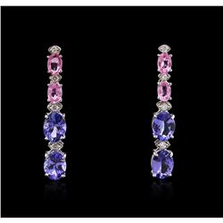 14KT White Gold 7.60ctw Tanzanite, Sapphire and Diamond Earrings