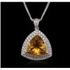 Image 2 : 14KT White Gold 5.01ct Citrine Quartz and Diamond Pendant With Chain