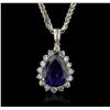 Image 1 : 14KT White Gold GIA Certified 16.01ct Tanzanite and Diamond Pendant With Chain