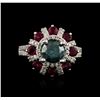 Image 1 : 14KT White Gold 1.89ctw Fancy Blue Diamond and Ruby Ring