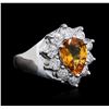 Image 2 : 14KT White Gold 2.22ct Orange Sapphire and Diamond Ring