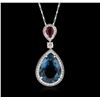 Image 1 : 14KT White Gold 11.76ct Topaz, Ruby and Diamond Pendant With Chain