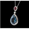 Image 3 : 14KT White Gold 11.76ct Topaz, Ruby and Diamond Pendant With Chain