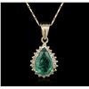 Image 1 : 14KT Yellow Gold 2.58ct Emerald and Diamond Pendant With Chain