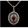 Image 1 : 14KT Rose Gold 1.12ct Ruby and Diamond Pendant with Chain