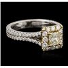 Image 2 : 18KT Two-Tone Gold 0.83ctw Fancy Yellow Diamond Ring