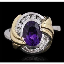 14KT Two-Tone Gold 2.00ct Amethyst and Diamond Ring