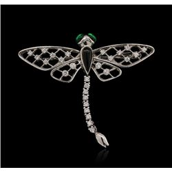 14KT White Gold 0.27ctw Diamond, Onyx and Emerald Butterfly Pin