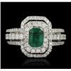 Image 1 : 18KT White Gold 1.01ct Emerald and Diamond Ring