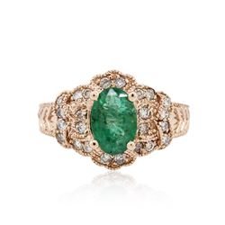 14KT Rose Gold 1.36ct Emerald and Diamond Ring