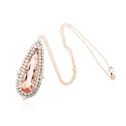 14KT Rose Gold GIA Certified 20.83ct Morganite and Diamond Pendant With Chain