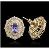 Image 2 : 14KT Yellow Gold 1.88ctw Tanzanite and Diamond Stud Earrings