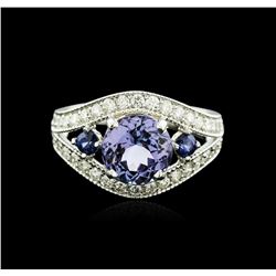 14KT White Gold 2.58ct Tanzanite, Sapphire and Diamond Ring