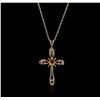 Image 2 : 10KT Yellow Gold Citrine and Diamond Cross Pendant With Chain