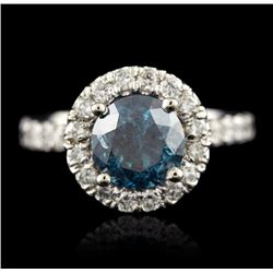 14KT Gold 2.34ct I-2 / Very Greenish Blue & White Diamond Ring