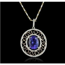 14KT Two-Tone Gold 4.32ct Tanzanite and Diamond Pendant With Chain