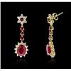 Image 2 : 14KT Yellow Gold 6.00ctw Ruby and Diamond Earrings