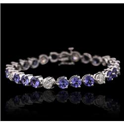 14KT White Gold 14.58ctw Tanzanite and Diamond Tennis Bracelet