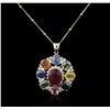 Image 1 : 14KT Yellow Gold 4.42ct Ruby, Sapphire and Diamond Pendant With Chain