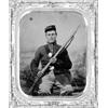 Image 1 : FULLY ARMED UNION PRIVATE: A good 1/6th plate tintype depicting an armed infantry soldier who wea...