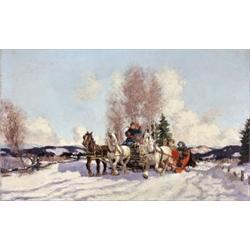 Frederick S. Coburn 1871-1960 RCA The Friendly Chat Oil on canvas Signed & dated '43 ...